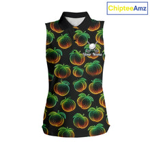 Load image into Gallery viewer, Funny Neon Colorful Peach In Dark Womens Sleeveless Golf Polo Shirt,  Funny Fruit Pattern Polo Top NHT578