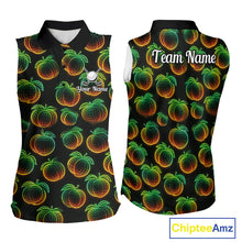 Load image into Gallery viewer, Funny Neon Colorful Peach In Dark Womens Sleeveless Golf Polo Shirt,  Funny Fruit Pattern Polo Top NHT578