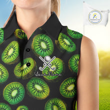 Load image into Gallery viewer, Funny Colorful Kiwi In Dark Womens Sleeveless Golf Polo Shirt,  Funny Fruit Pattern Polo Top NHT579