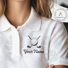 Load image into Gallery viewer, Womens Golf Polo Shirts Custom Gray Tropical Leaves Golf Shirts, Best Mens Golf Wears NHT783