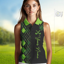 Load image into Gallery viewer, Sleeveless Womens Golf Polo Shirt Argyle Pattern Golf Shirts For Womens Funny White Green Golf Gifts NHT788