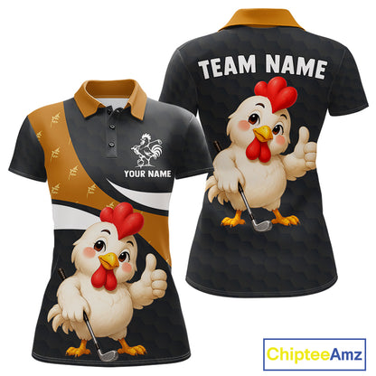 Funny Chicken Golf Polo Shirt Personalized Custom Name Rooster Golfer Polo For Womens