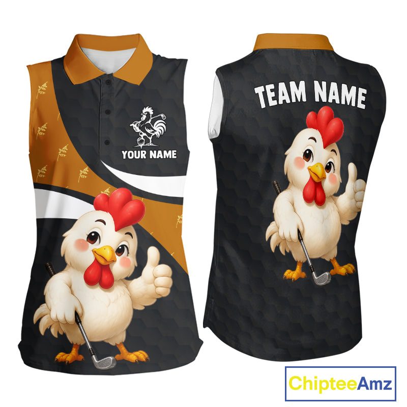 Funny Chicken Womens Sleeveless Golf Polo Shirt Personalized Custom Name Rooster Golfer Polo For Womens