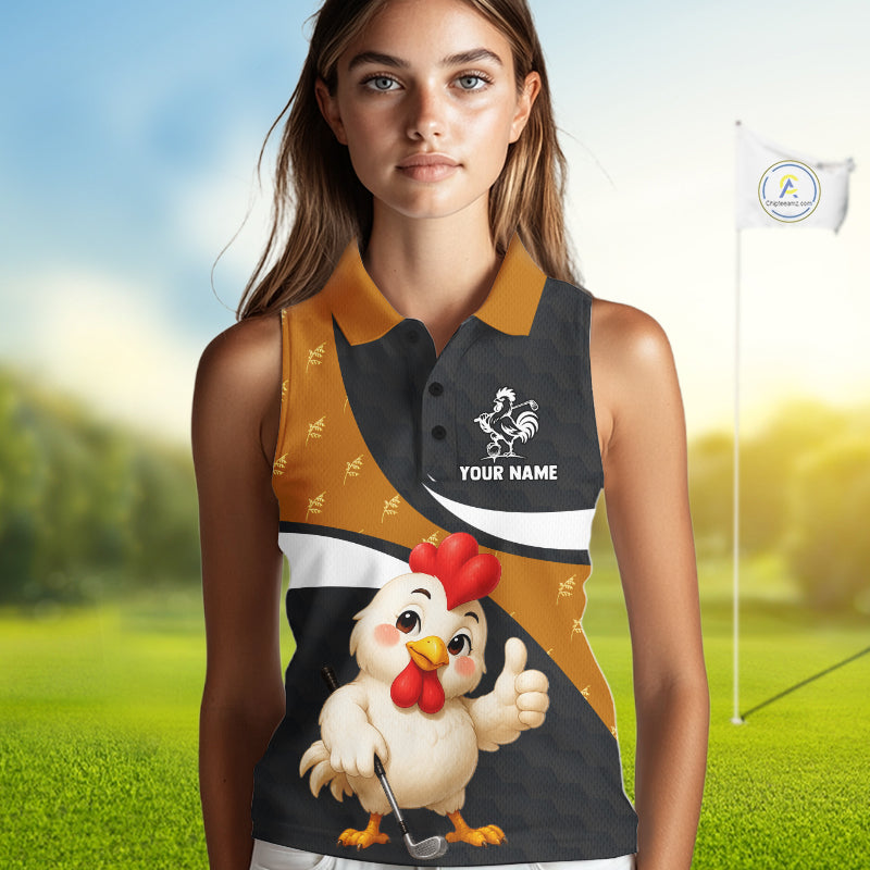 Funny Chicken Womens Sleeveless Golf Polo Shirt Personalized Custom Name Rooster Golfer Polo For Womens NHT946