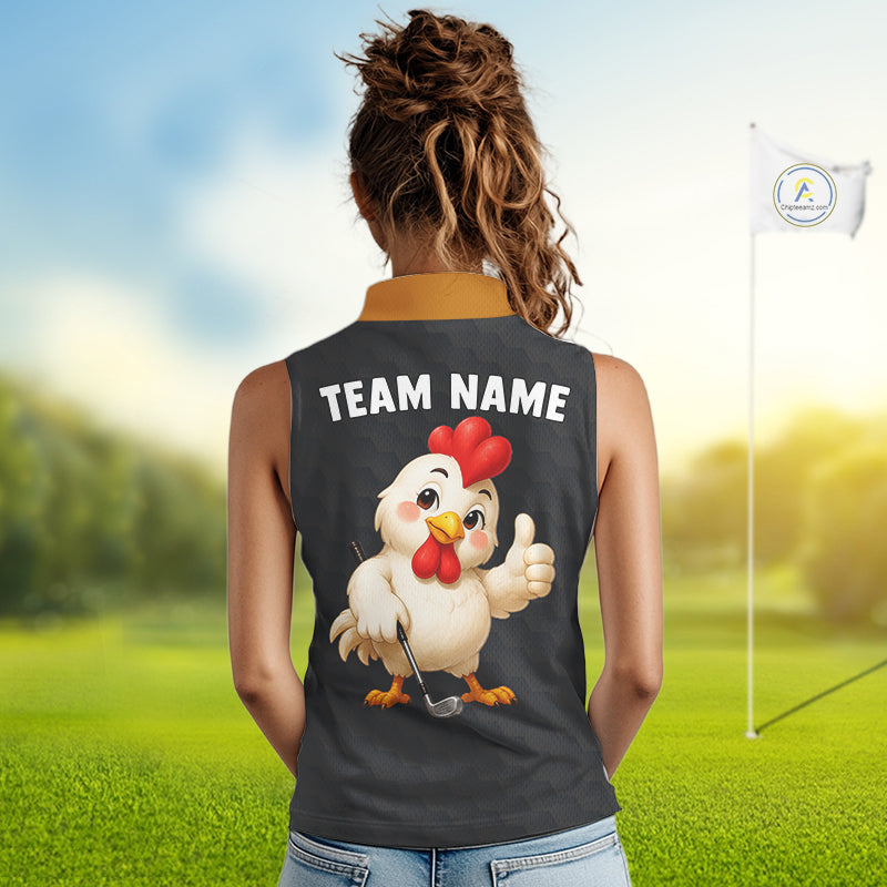 Funny Chicken Womens Sleeveless Golf Polo Shirt Personalized Custom Name Rooster Golfer Polo For Womens NHT946