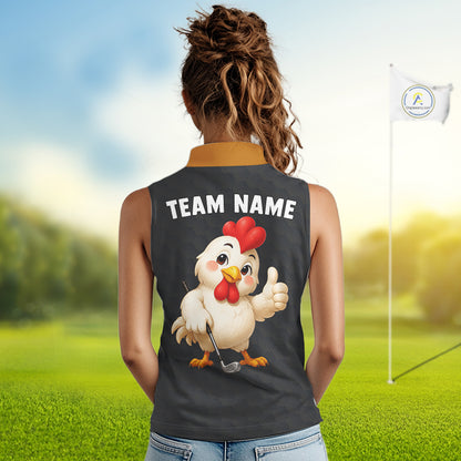 Funny Chicken Womens Sleeveless Golf Polo Shirt Personalized Custom Name Rooster Golfer Polo For Womens NHT946