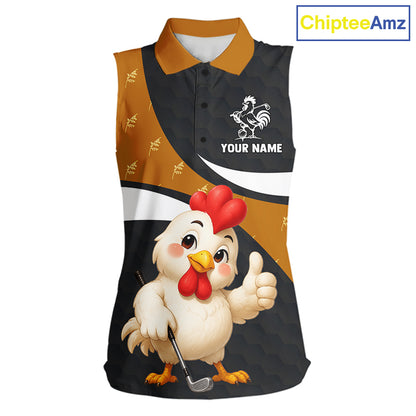 Funny Chicken Womens Sleeveless Golf Polo Shirt Personalized Custom Name Rooster Golfer Polo For Womens