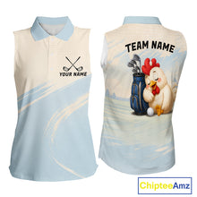 Load image into Gallery viewer, Funny Chicken Womens Sleeveless Golf Polo Shirt  Personalized Custom Name Blue Golf Polo