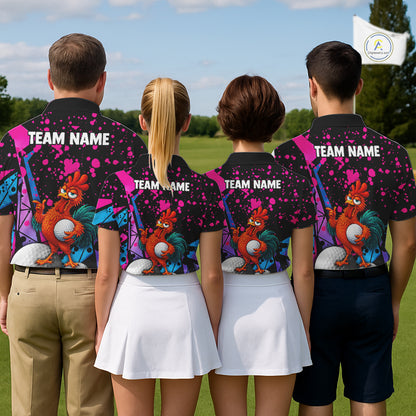 Personalized Rooster Men Golf Polo Shirt Funny Chicken Custom Team Name Golf Jersey NHT1253