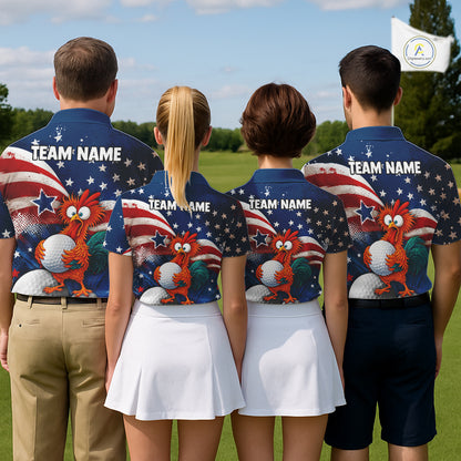 American Flag Funny Chicken Men Golf Polo Shirt Personalized Custom Team Name Golf Gift NHT1254
