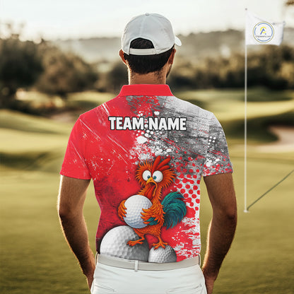 Personalized Funny Chicken Golf Polo Shirt Custom Team Name Golf Gift For Men Red NHT1255