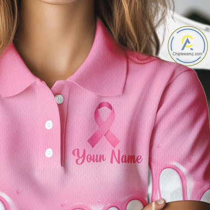 Funny Pink Ribbons Breast Cancer Awareness Womens Golf Ball Polo Shirts Custom Golf Apparel For Womens NHT795