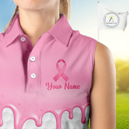 Funny Pink Ribbons Breast Cancer Awareness Sleeveless Women Golf Ball Polo Shirts Custom Golf Apparel For Women NHT795