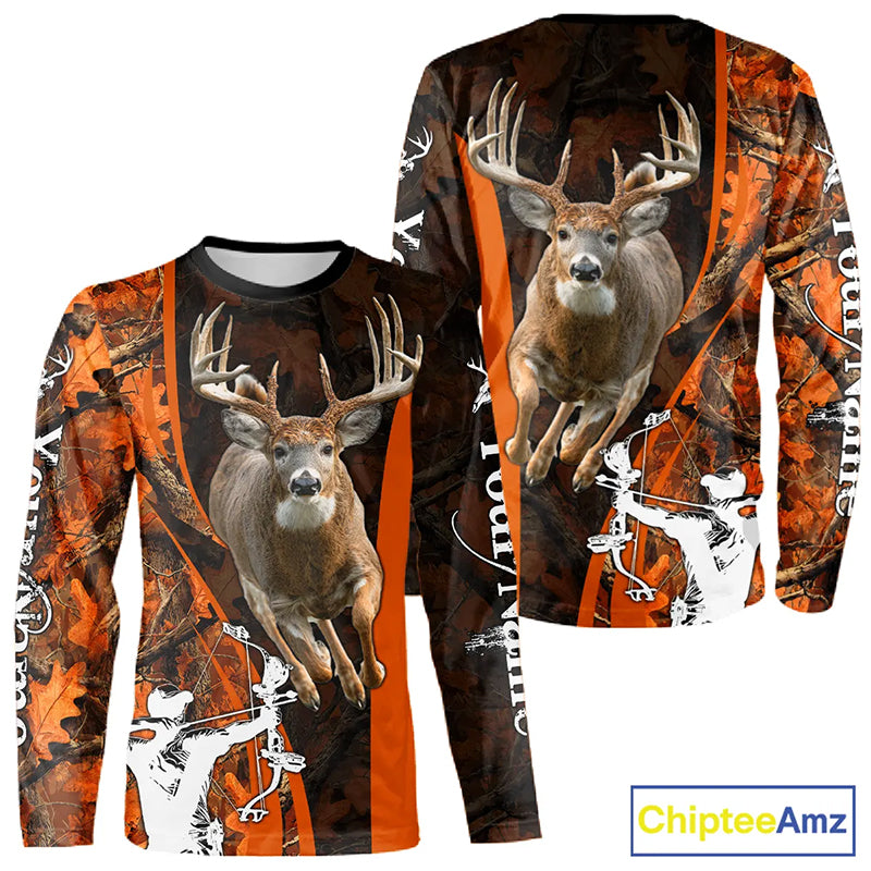 Orange Bow hunting Deer Camouflage Personalized Hunting Shirt, Hoodie Hunting Shirt For Men NHT318