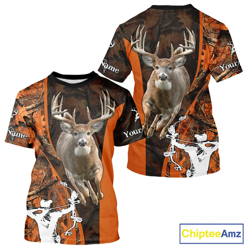 Orange Bow hunting Deer Camouflage Personalized Hunting Shirt, Hoodie Hunting Shirt For Men NHT318