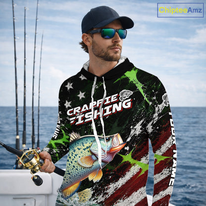 Best Crappie Fishing Shirts Long Sleeve Hooded American Flag Patriotic Custom Name Fishing Jersey NHT966