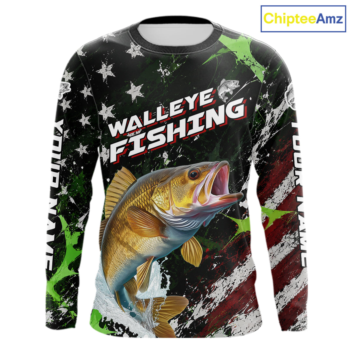 Best Walleye Fishing Shirt Long Sleeve American Flag Patriotic Custom Name