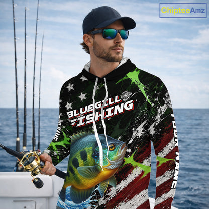 Best Bluegill Fishing Shirts Long Sleeve Hooded American Flag Patriotic Custom Name Fishing Jersey NHT968
