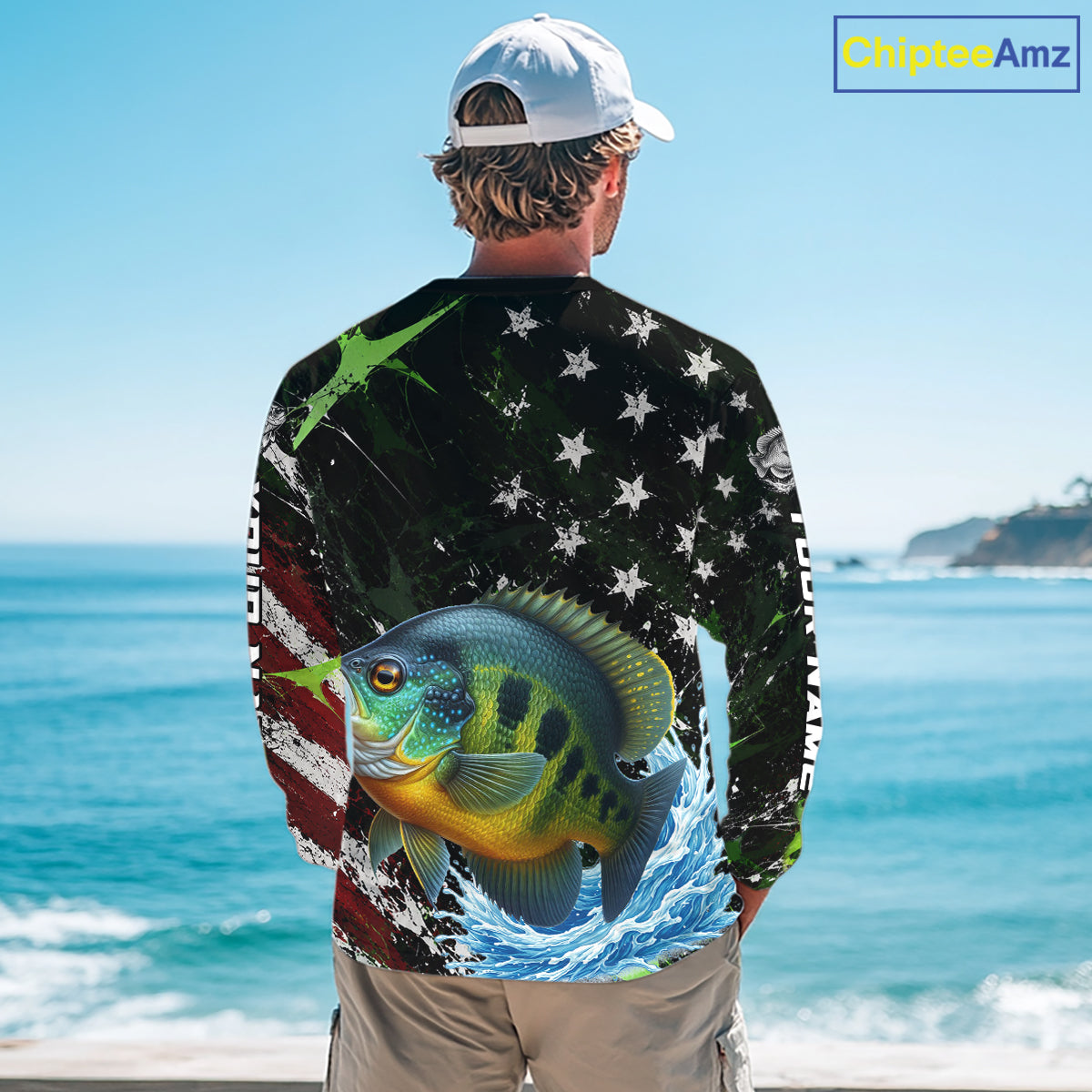 Best Bluegill Fishing Shirts Long Sleeve American Flag Patriotic Custom Name Fishing Jersey NHT968