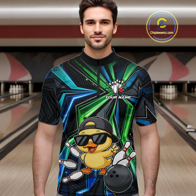 Custom Men Bowling Shirt With Funny Duck – Personalized Team Bowling Jersey, 3D Bowling Shirt NHT1411