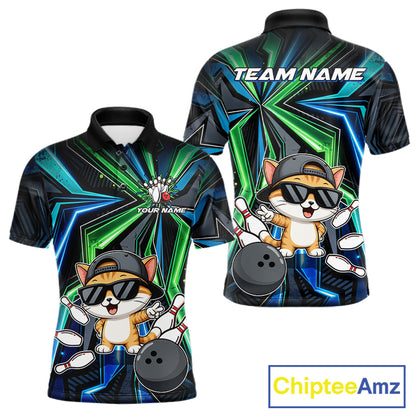 Custom Men Bowling Shirt With Funny Cat – Personalized Team Bowling Jersey, 3D Bowling Shirt NHT1412