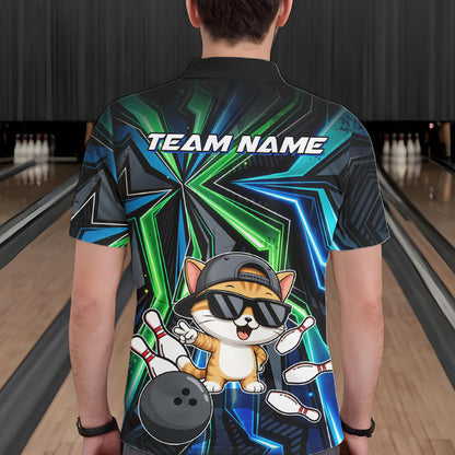 Custom Men Bowling Shirt With Funny Cat – Personalized Team Bowling Jersey, 3D Bowling Shirt NHT1412