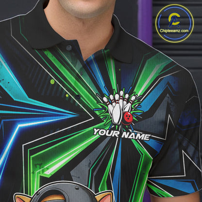 Custom Men Bowling Shirt With Funny Cat – Personalized Team Bowling Jersey, 3D Bowling Shirt NHT1412