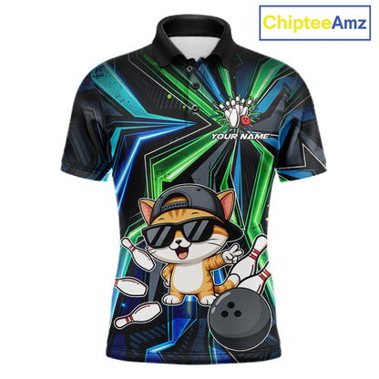 Custom Men Bowling Shirt With Funny Cat – Personalized Team Bowling Jersey, 3D Bowling Shirt NHT1412