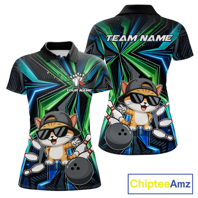 Custom Women Bowling Shirt With Funny Cat – Personalized Team Bowling Jersey, 3D Bowling Shirt NHT1412
