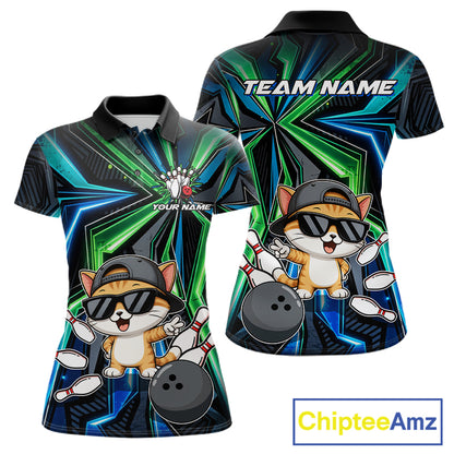 Custom Women Bowling Shirt With Funny Cat – Personalized Team Bowling Jersey, 3D Bowling Shirt NHT1412