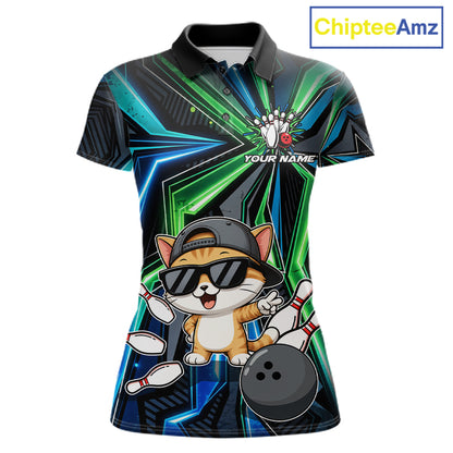 Custom Women Bowling Shirt With Funny Cat – Personalized Team Bowling Jersey, 3D Bowling Shirt NHT1412