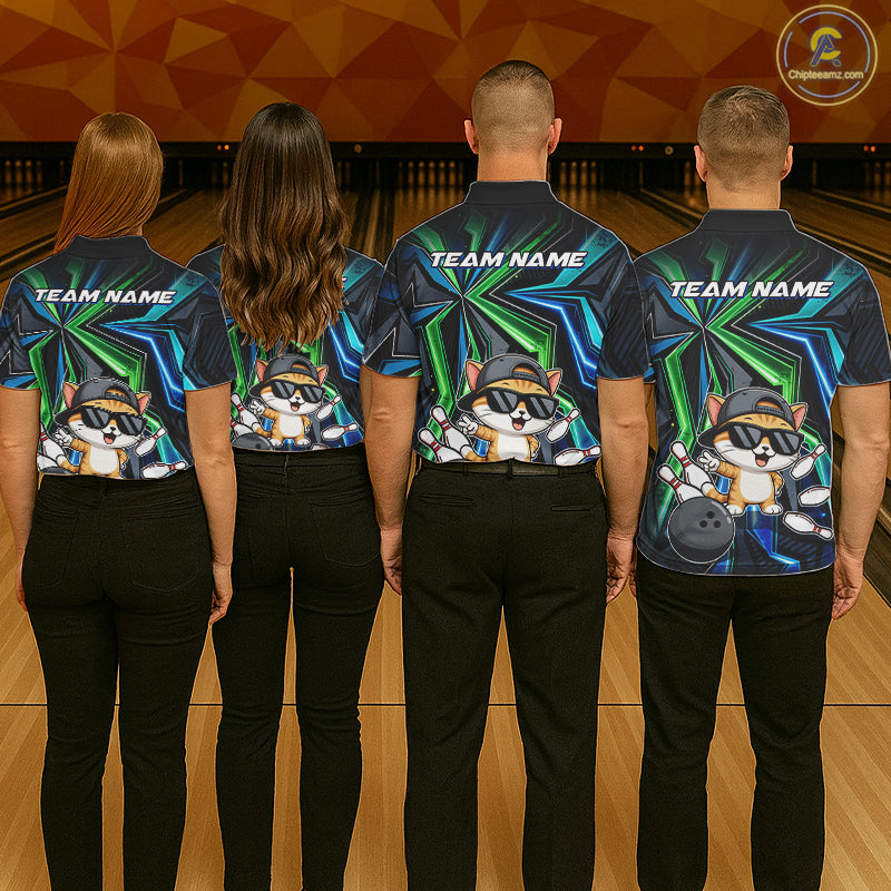 Custom Men Bowling Shirt With Funny Cat – Personalized Team Bowling Jersey, 3D Bowling Shirt NHT1412