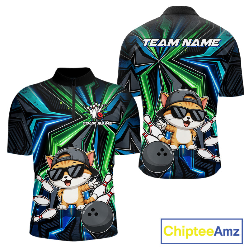 Custom Men Bowling Shirt With Funny Cat – Personalized Team Bowling Jersey, 3D Bowling Shirt NHT1412