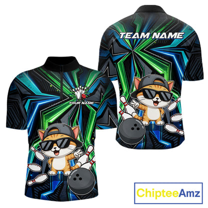 Custom Men Bowling Shirt With Funny Cat – Personalized Team Bowling Jersey, 3D Bowling Shirt NHT1412