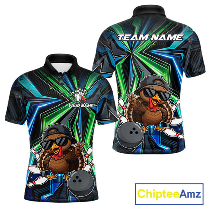 Custom Men Bowling Shirt With Funny Turkey – Personalized Team Bowling Jersey, 3D Bowling Shirt NHT1413
