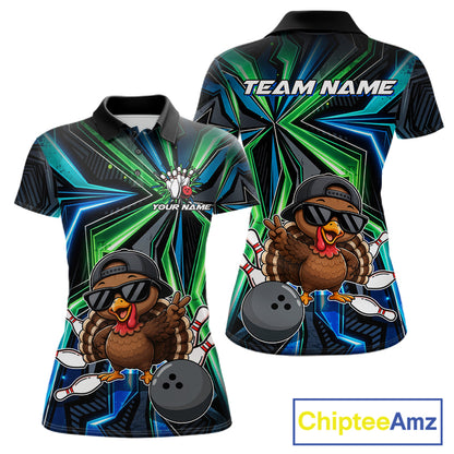 Custom Women Bowling Shirt With Funny Turkey – Personalized Team Bowling Jersey, 3D Bowling Shirt NHT1413