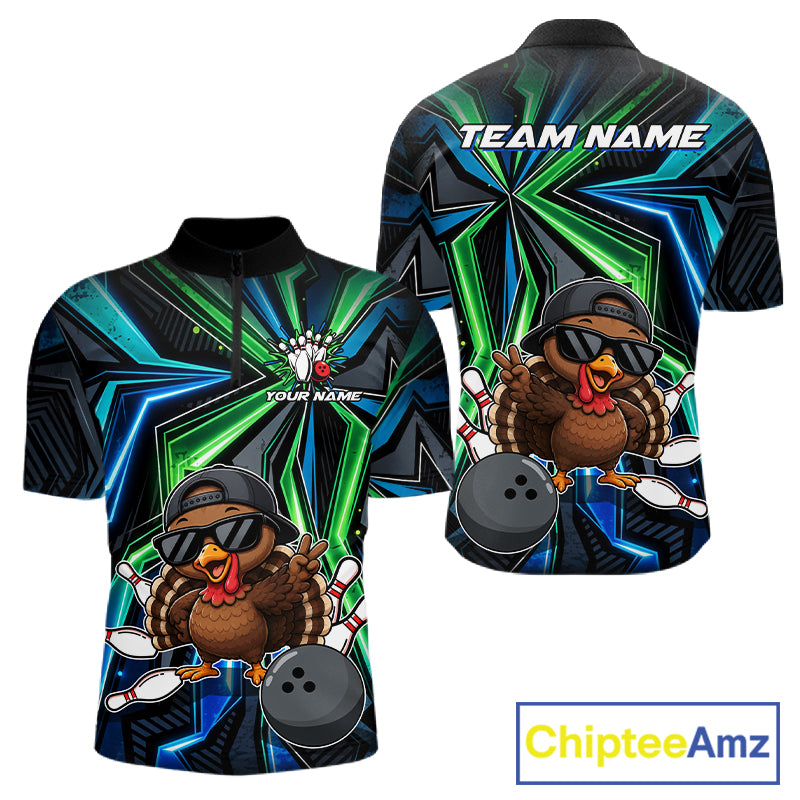 Custom Men Bowling Shirt With Funny Turkey – Personalized Team Bowling Jersey, 3D Bowling Shirt NHT1413
