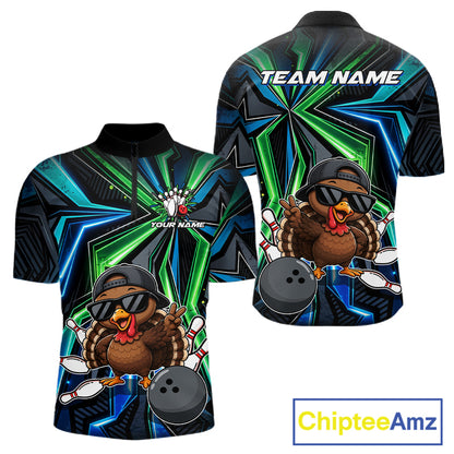 Custom Men Bowling Shirt With Funny Turkey – Personalized Team Bowling Jersey, 3D Bowling Shirt NHT1413