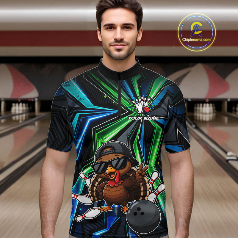 Custom Men Bowling Shirt With Funny Turkey – Personalized Team Bowling Jersey, 3D Bowling Shirt NHT1413