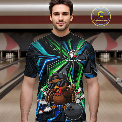 Custom Men Bowling Shirt With Funny Turkey – Personalized Team Bowling Jersey, 3D Bowling Shirt NHT1413
