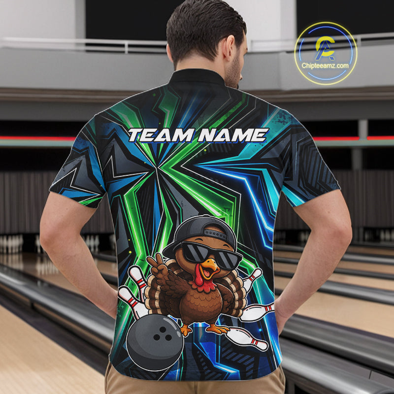 Custom Men Bowling Shirt With Funny Turkey – Personalized Team Bowling Jersey, 3D Bowling Shirt NHT1413
