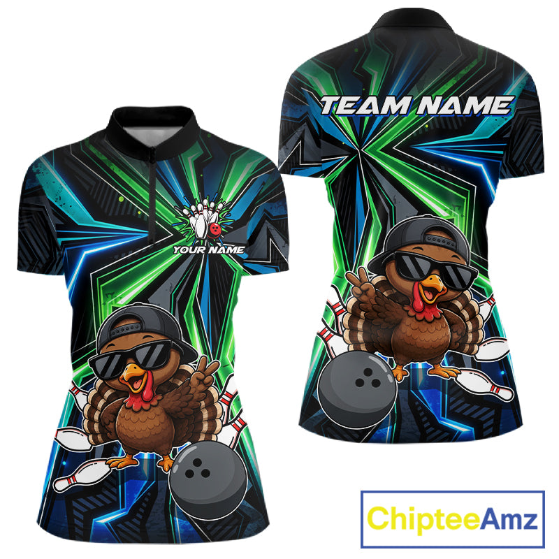 Custom Women Bowling Shirt With Funny Turkey – Personalized Team Bowling Jersey, 3D Bowling Shirt NHT1413