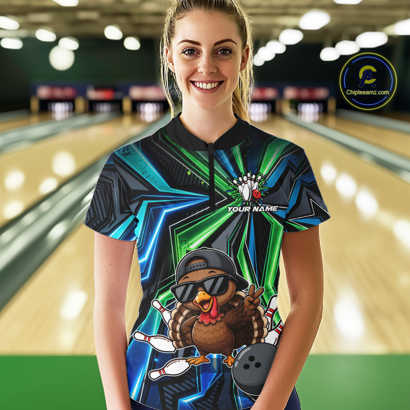 Custom Women Bowling Shirt With Funny Turkey – Personalized Team Bowling Jersey, 3D Bowling Shirt NHT1413