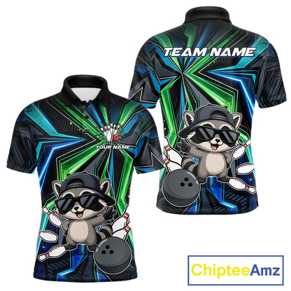 Custom Men Bowling Shirt With Funny Raccoon – Personalized Team Bowling Jersey, 3D Bowling Shirt NHT1414