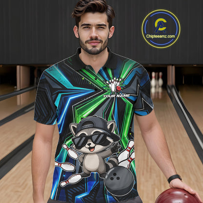 Custom Men Bowling Shirt With Funny Raccoon – Personalized Team Bowling Jersey, 3D Bowling Shirt NHT1414