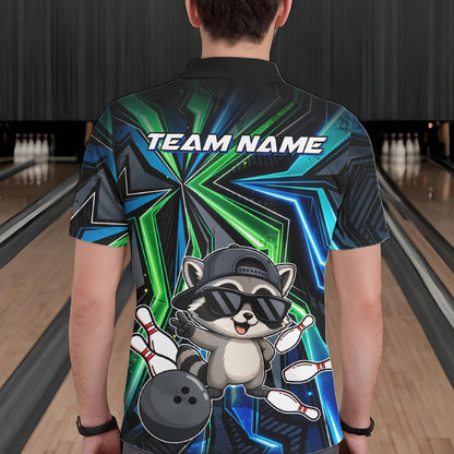 Custom Men Bowling Shirt With Funny Raccoon – Personalized Team Bowling Jersey, 3D Bowling Shirt NHT1414
