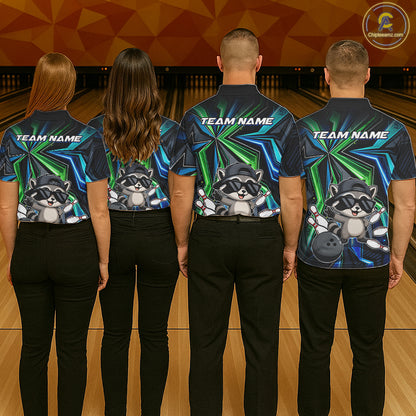 Custom Men Bowling Shirt With Funny Raccoon – Personalized Team Bowling Jersey, 3D Bowling Shirt NHT1414