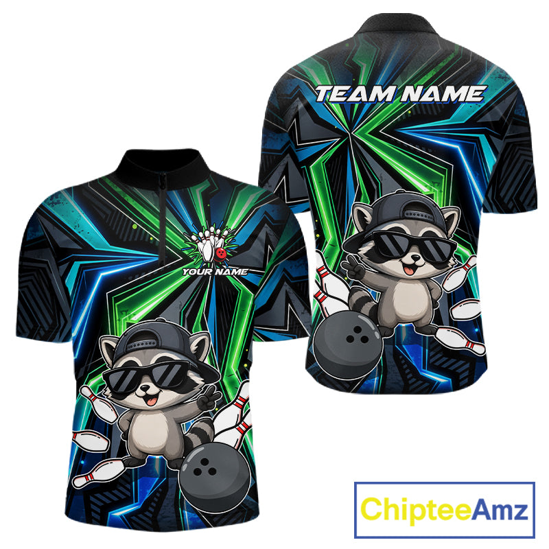 Custom Men Bowling Shirt With Funny Raccoon – Personalized Team Bowling Jersey, 3D Bowling Shirt NHT1414