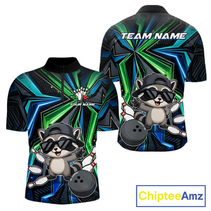 Custom Men Bowling Shirt With Funny Raccoon – Personalized Team Bowling Jersey, 3D Bowling Shirt NHT1414