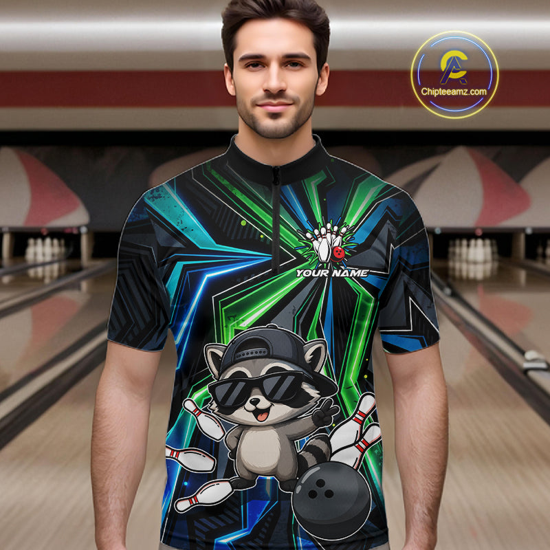 Custom Men Bowling Shirt With Funny Raccoon – Personalized Team Bowling Jersey, 3D Bowling Shirt NHT1414